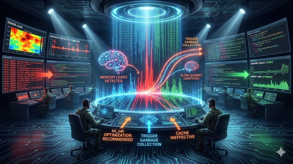 Command center debugging PHP logs with predictive analytics dashboards forecasting errors and remediation strategies from streaming log data, for the article "Tactical Debugging: Leveraging Log Data for Predictive Analysis and Remediation